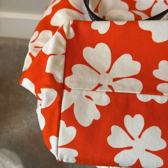 MIU MIU Floral Canvas Beach Bag Tote Orange and White - Picture 11 of 12